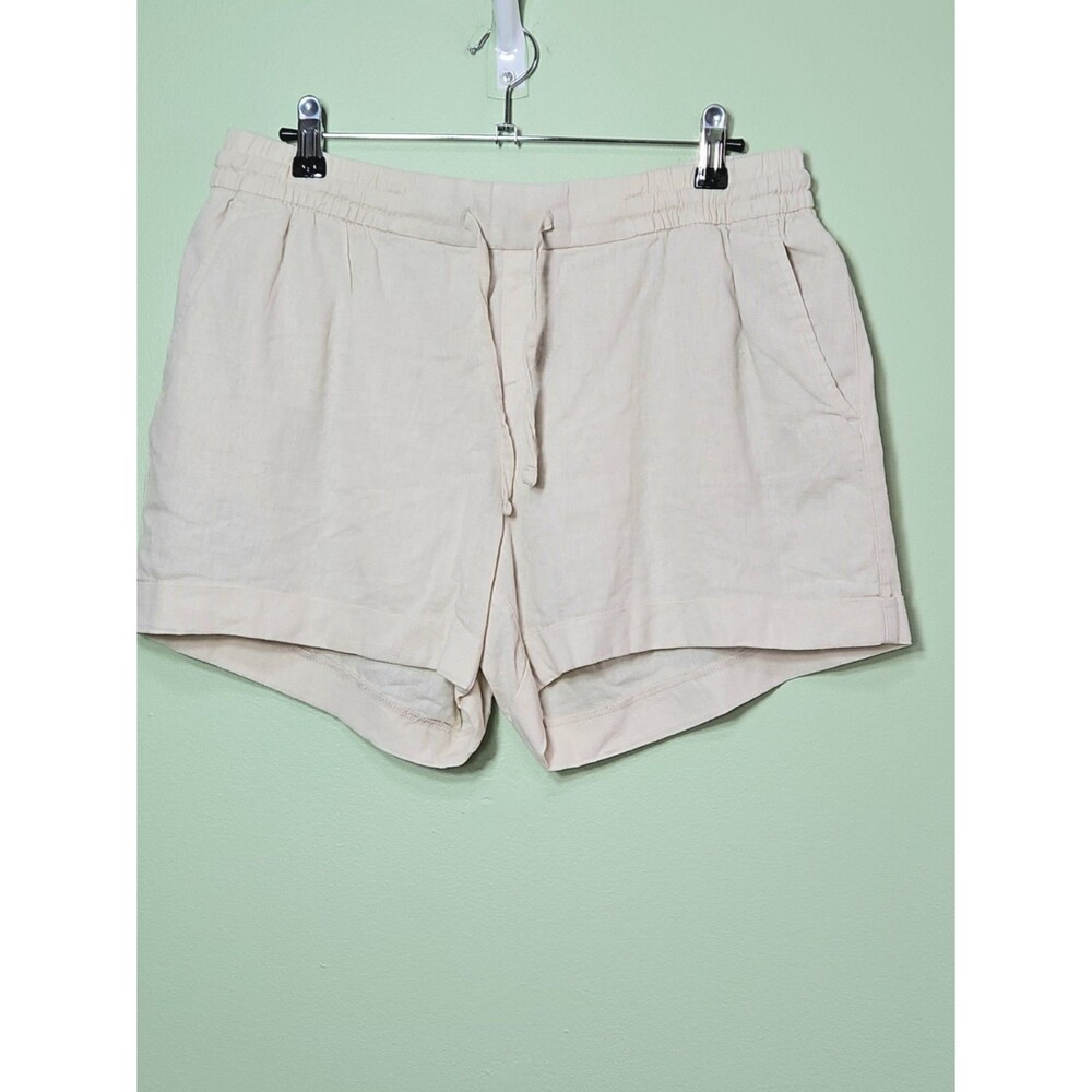 Old Navy Womens Linen Viscose L Beige Drawstring Shorts Casual Summer Minimalist